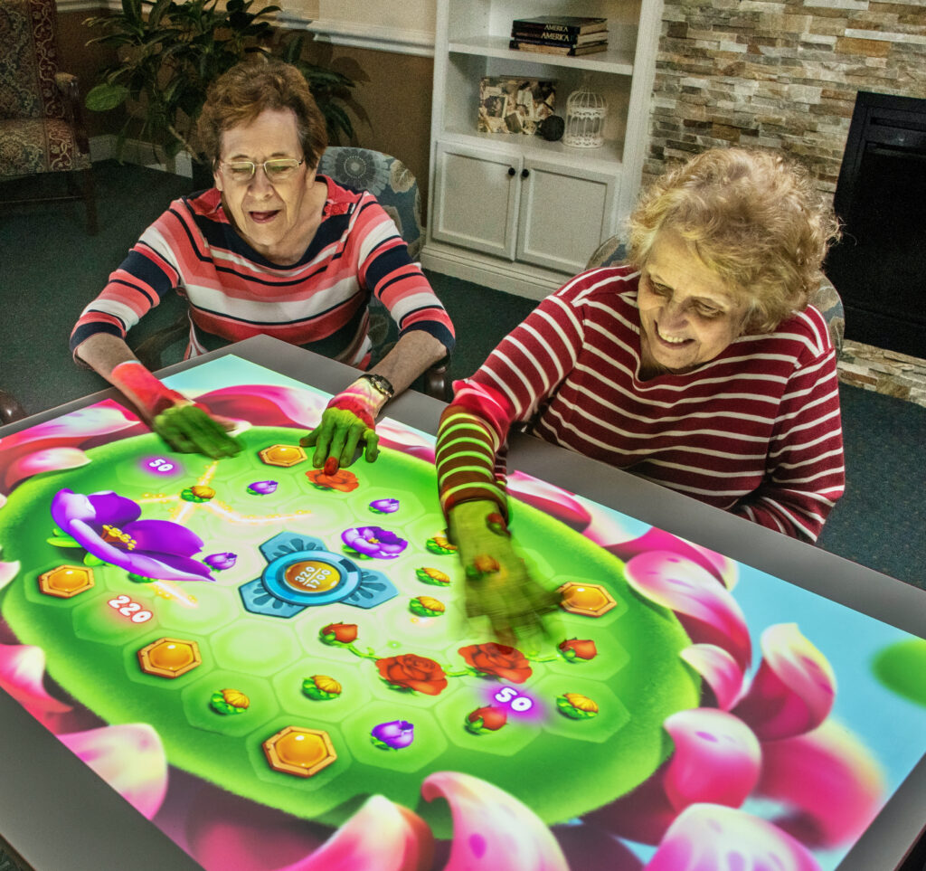 Elderly people with technology gadget, play video game. Seni